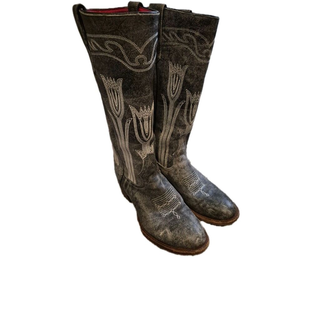 Macie Bean Size 9.5 Tall Tulip Flower Leather Boots Rodeo Cowgirl M5001 - Picture 1 of 10